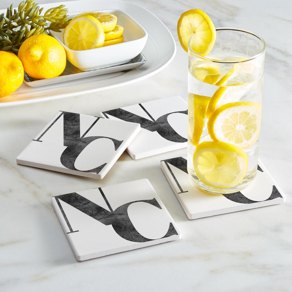 Minimalistic B&W North Carolina White Initials | Absorbent Coasters | Set of 4 | Min 2