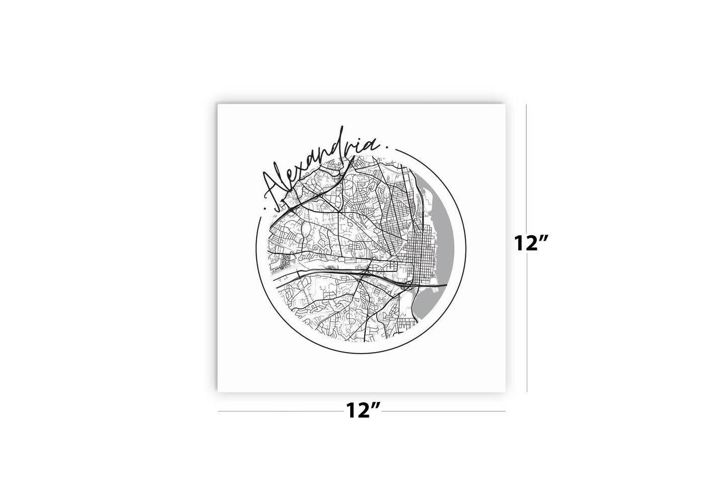 Minimalistic B&W Virginia Alexandria Circle Map | Wood Sign | Eaches | Min 2