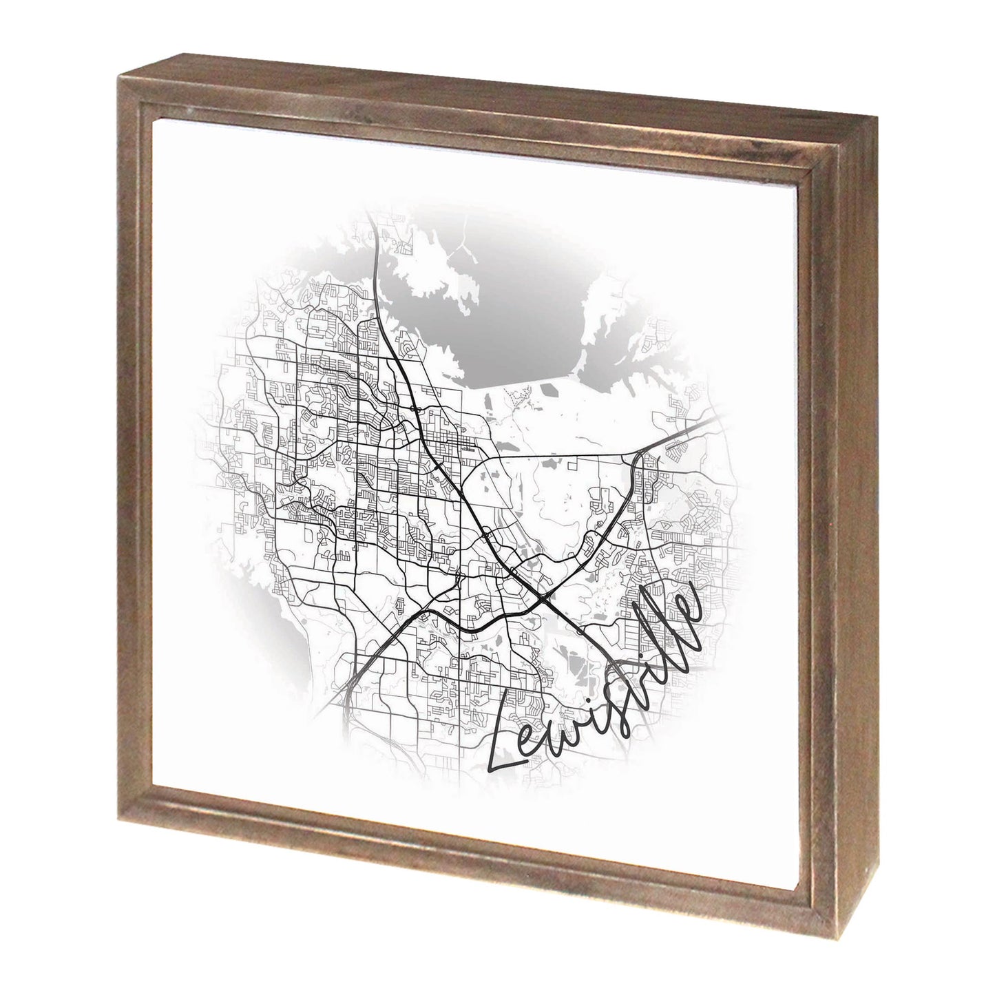 Minimalistic B&W Texas Lewisville Circle Map | Wood Sign | Eaches | Min 1