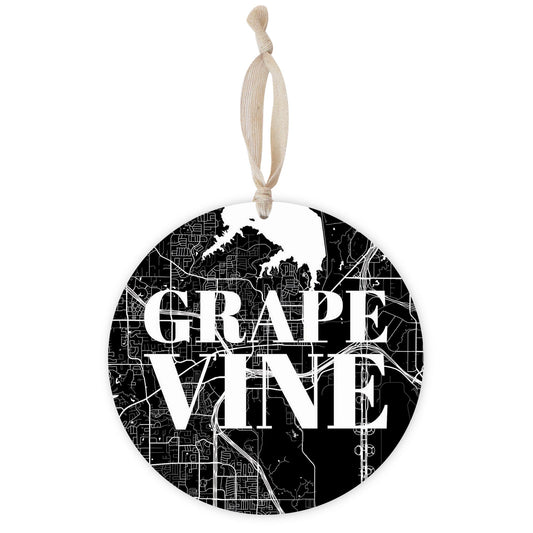 Minimalistic B&W Texas Grapevine Map | Wood Ornament | Eaches | Min 1