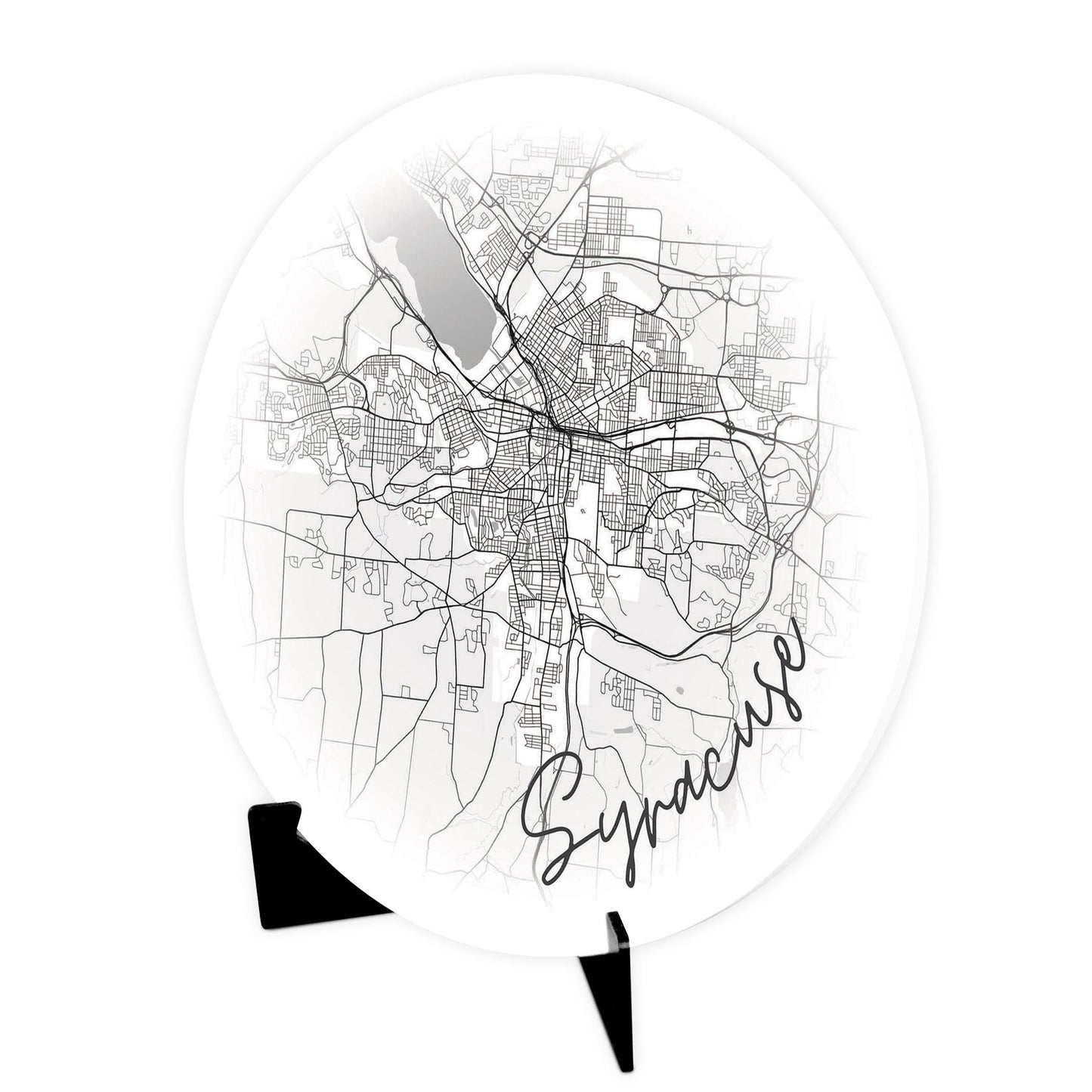 Minimalistic B&W New York Syracuse Faded Circle Map | Wood Sign | Eaches | Min 1