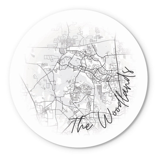 Minimalistic B&W Texas The Woodlands Circle Map | Wood Sign | Eaches | Min 1