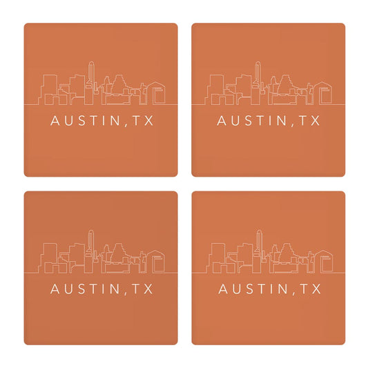 Modern Minimalist Texas Austin Skyline | Absorbent Coasters | Set of 4 | Min 2