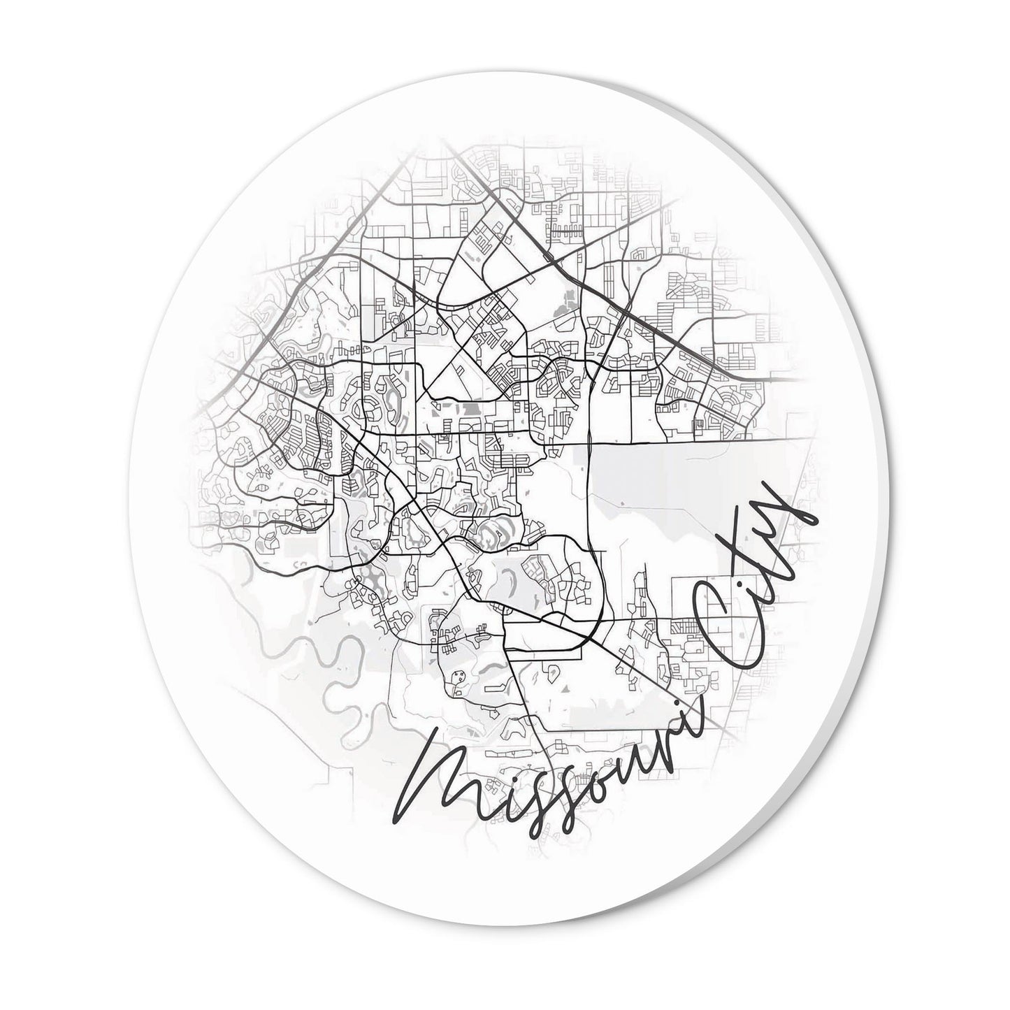 Minimalistic B&W Texas Missouri City Circle Map | Wood Sign | Eaches | Min 1