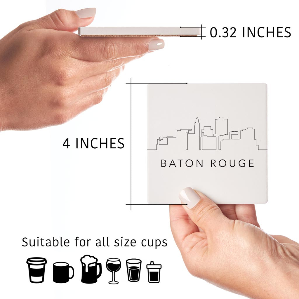 Modern Louisiana Baton Rouge City Line Drawing | Absorbent Coasters | Set of 4 | Min 2