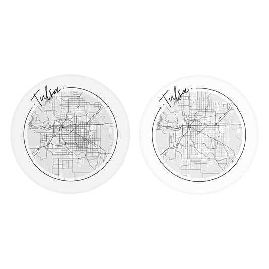 Modern Oklahoma Tulsa Circle Map | Absorbent Car Coasters | Set of 2 | Min 4