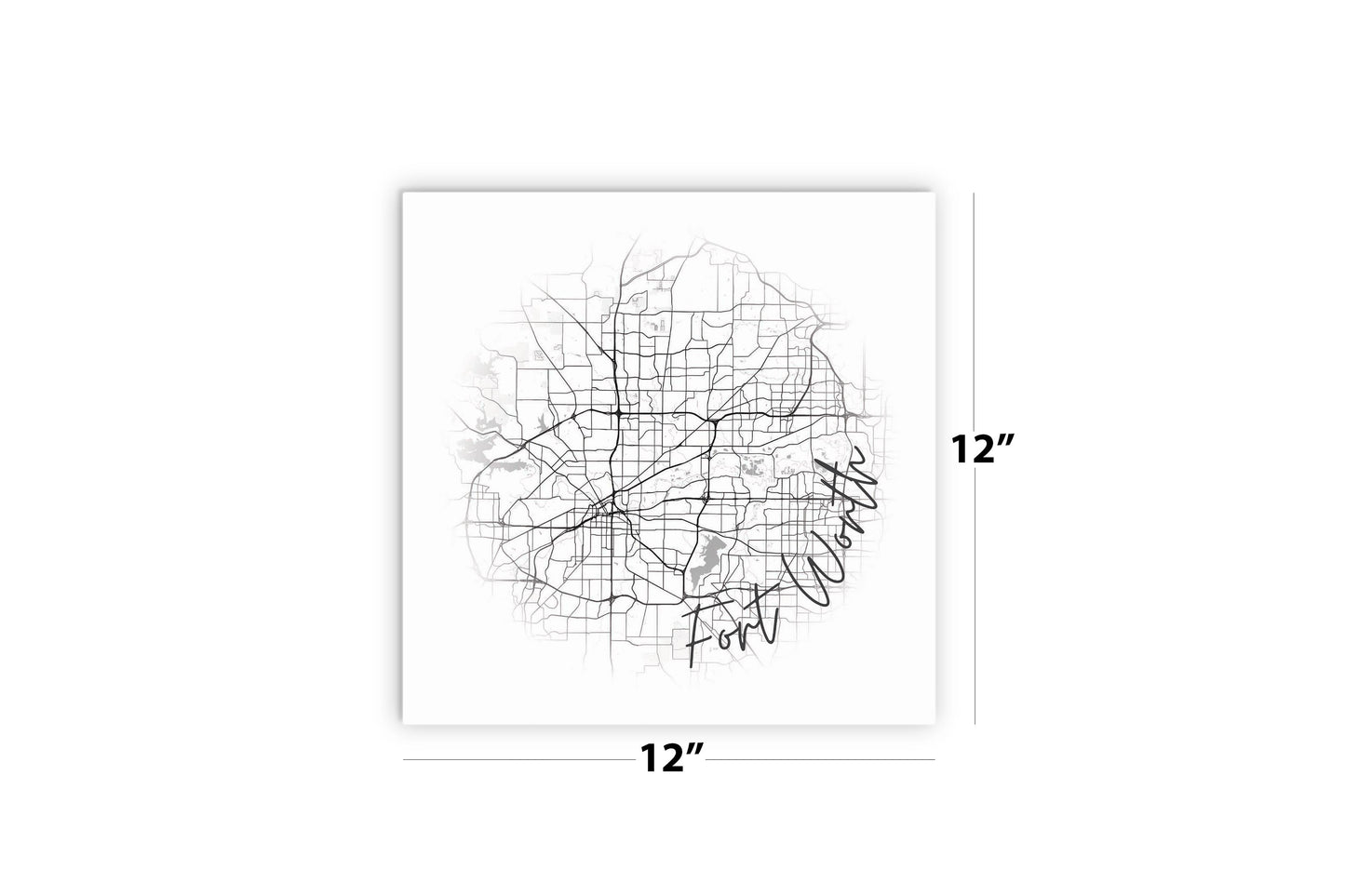 Minimalistic B&W Texas Fort Worth Circle Map | Wood Sign | Eaches | Min 2