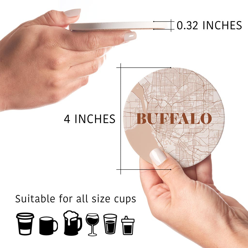 Modern Minimalist New York Buffalo Map | Absorbent Coasters | Set of 4 | Min 2