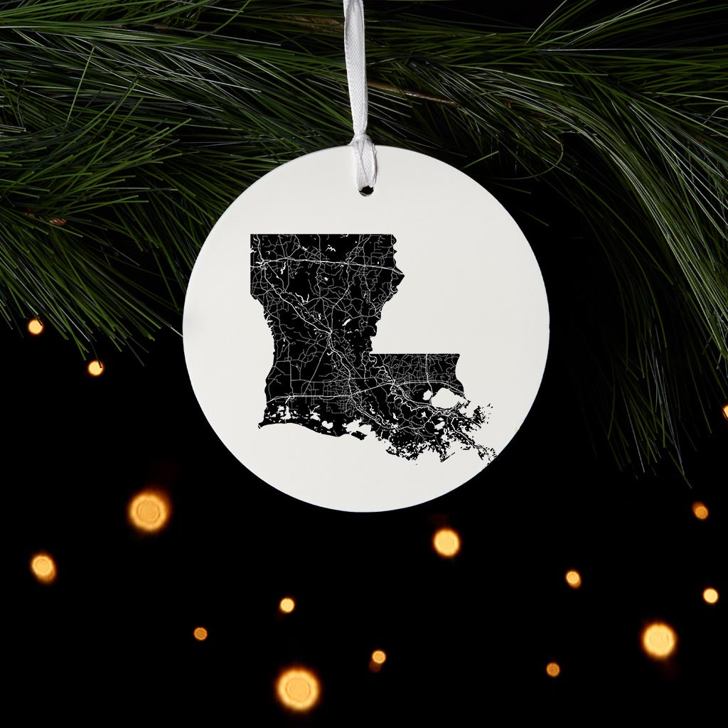 Modern Louisiana State Shape With Map| Wood Ornament | Eaches | Min 6