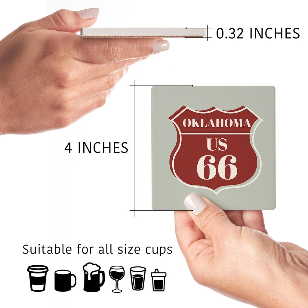 Modern Minimalist Oklahoma Us 66 Blue | Absorbent Coasters | Set of 4 | Min 2