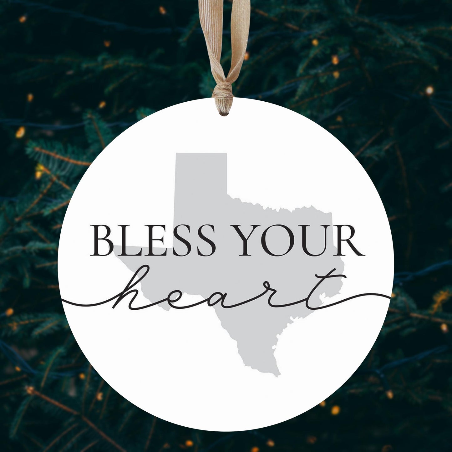 Minimalistic B&W Texas Bless Your Heart | Wood Ornament | Eaches | Min 1