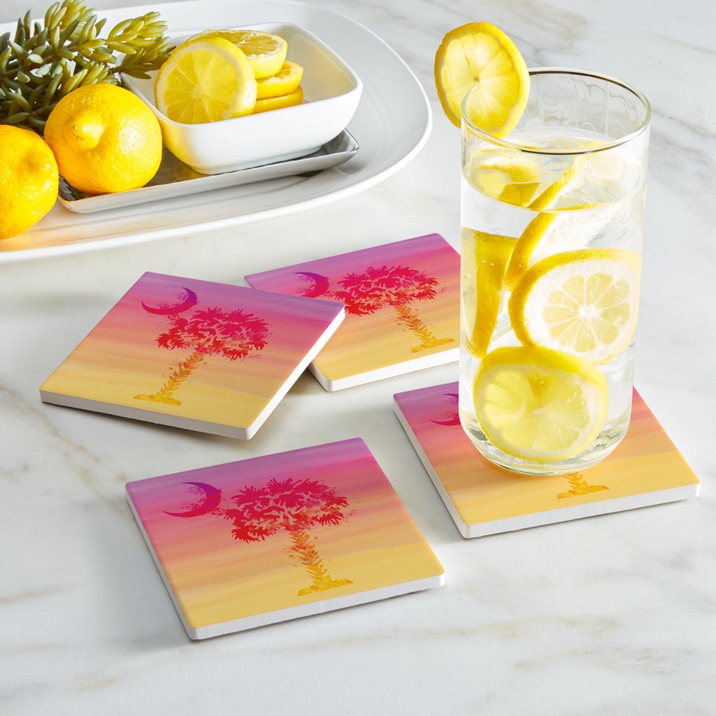 South Carolina Pink Water Color Palm Trees | Absorbent Coasters | Set of 4 | Min 2