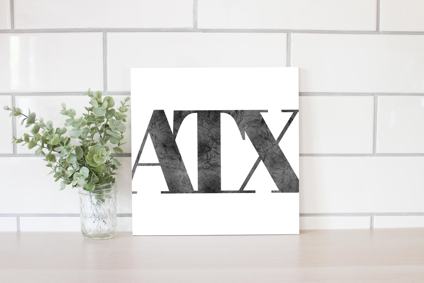 Minimalistic B&W Texas Austin White Initials | Wood Sign | Eaches | Min 2