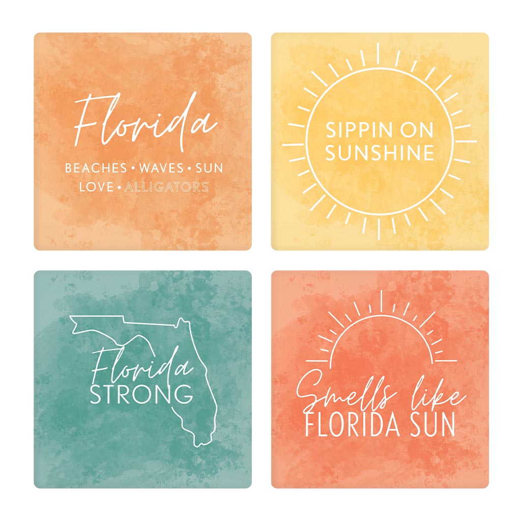 Florida Water Color Sayings| Absorbent Coasters | Set of 4 | Min 2