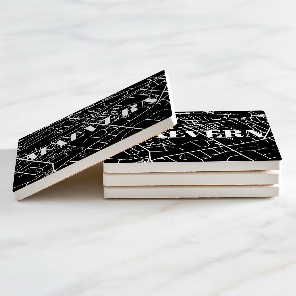 Minimalistic B&W Pennsylvania Malvern Map | Absorbent Coasters | Set of 4 | Min 2