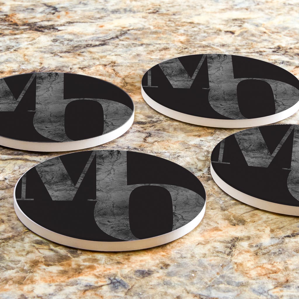 Minimalist B&W Missouri Black Initials | Absorbent Coasters | Set of 4 | Min 2