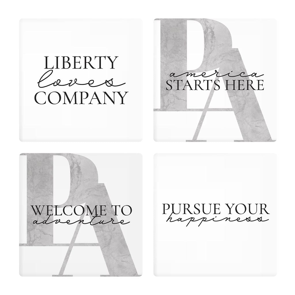 Minimalistic B&W Pennsylvania Quips | Absorbent Coasters | Set of 4 | Min 2