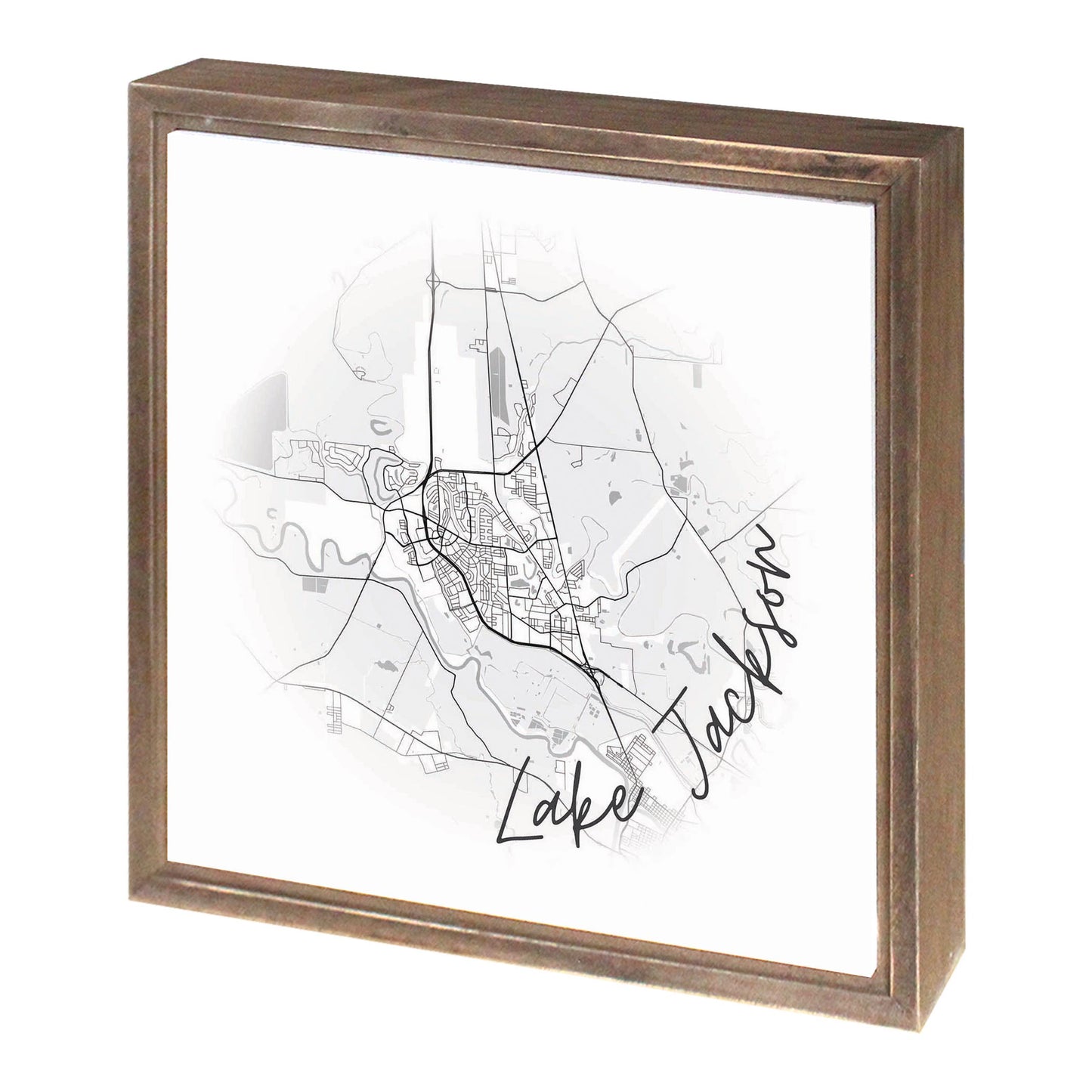 Minimalistic B&W Texas Lake Jackson Circle Map | Wood Sign | Eaches | Min 1