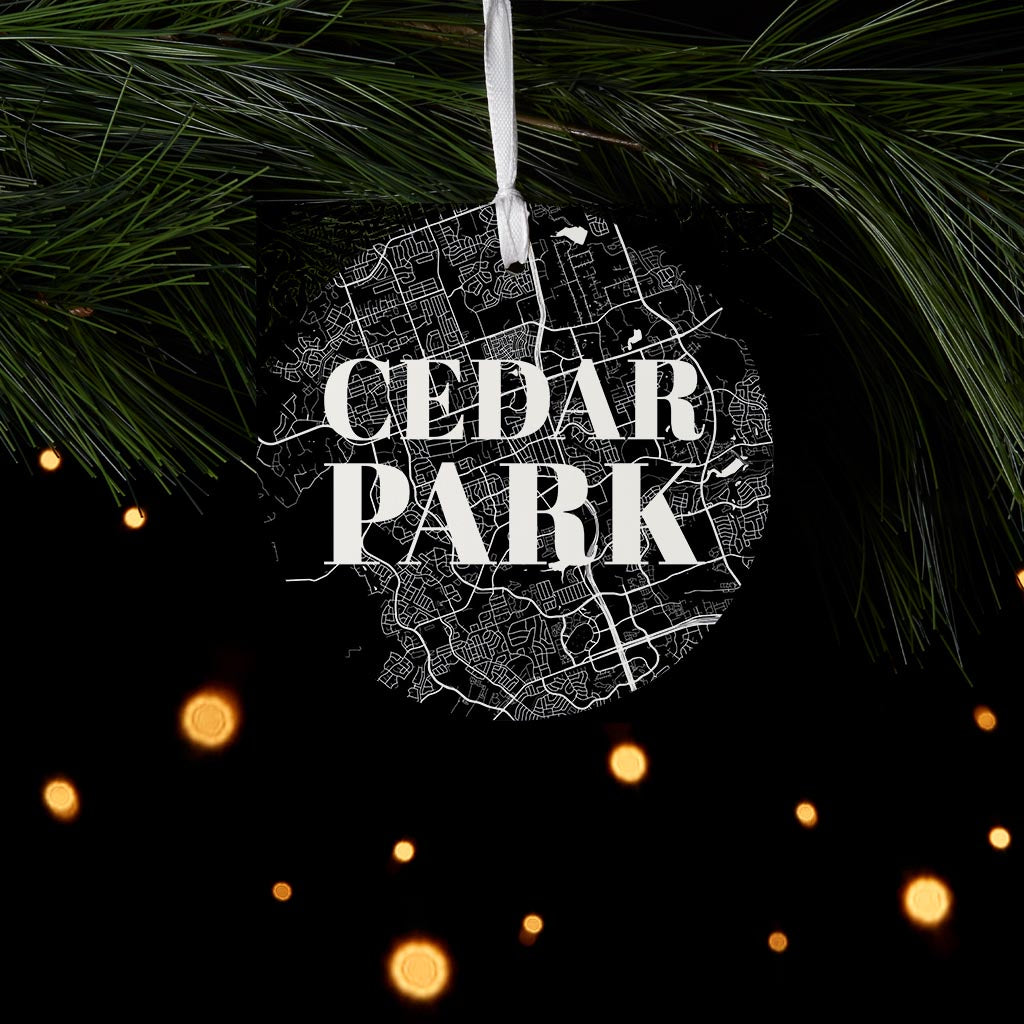 Minimalistic B&W Texas Cedar Park Map | Wood Ornament | Eaches | Min 6