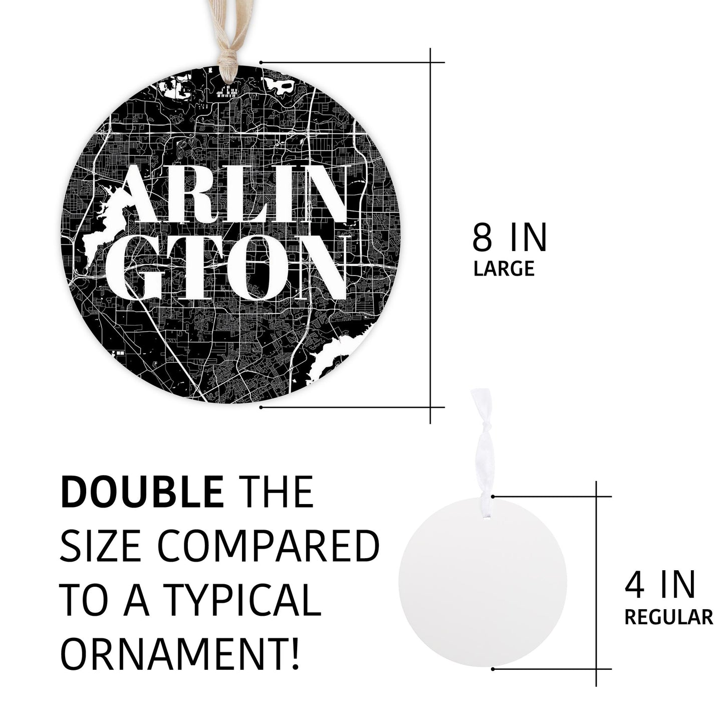 Minimalistic B&W Texas Arlington Map | Wood Ornament | Eaches | Min 1