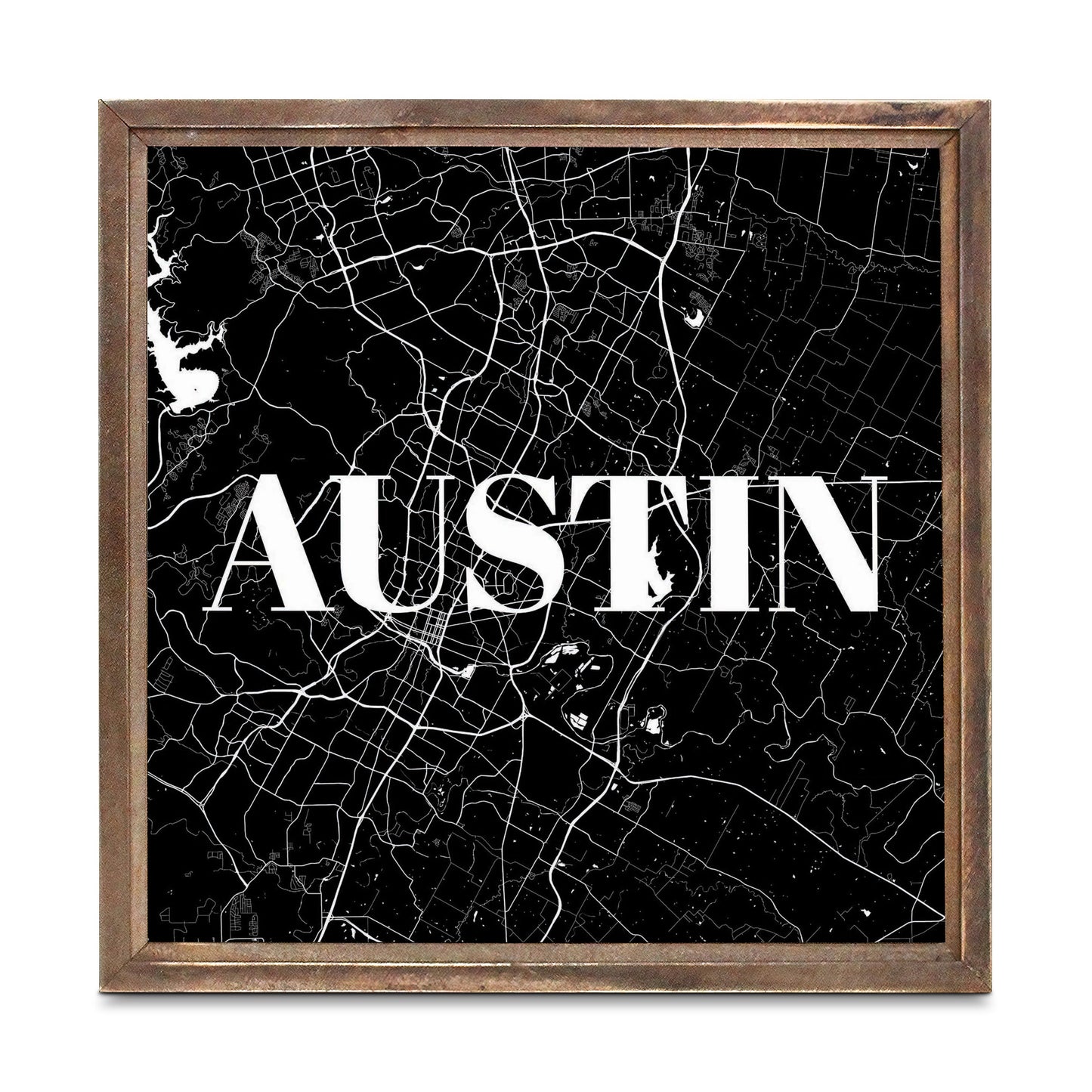 Minimalistic B&W Texas Austin Map | Wood Sign | Eaches | Min 1