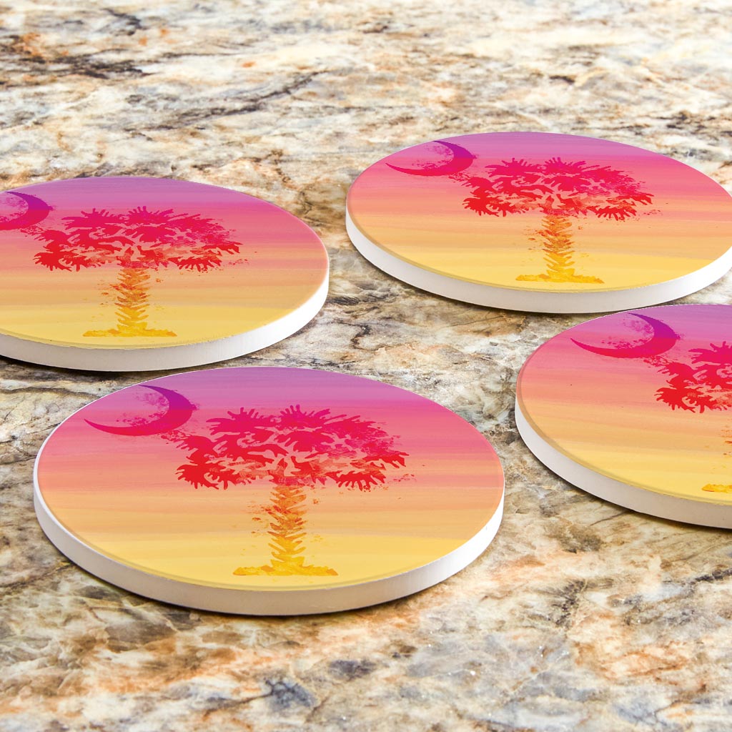 South Carolina Pink Water Color Palm Trees | Absorbent Coasters | Set of 4 | Min 2