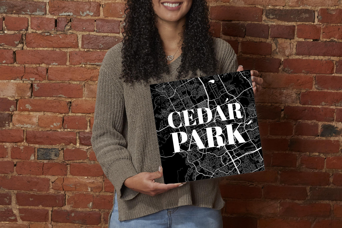 Minimalistic B&W Texas Cedar Park Map | Wood Sign | Eaches | Min 2