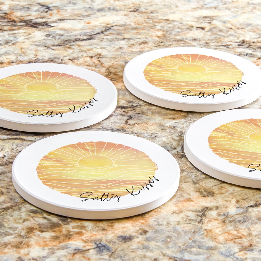 Salty Kisses Orange Art | Absorbent Coasters | Set of 4 | Min 2