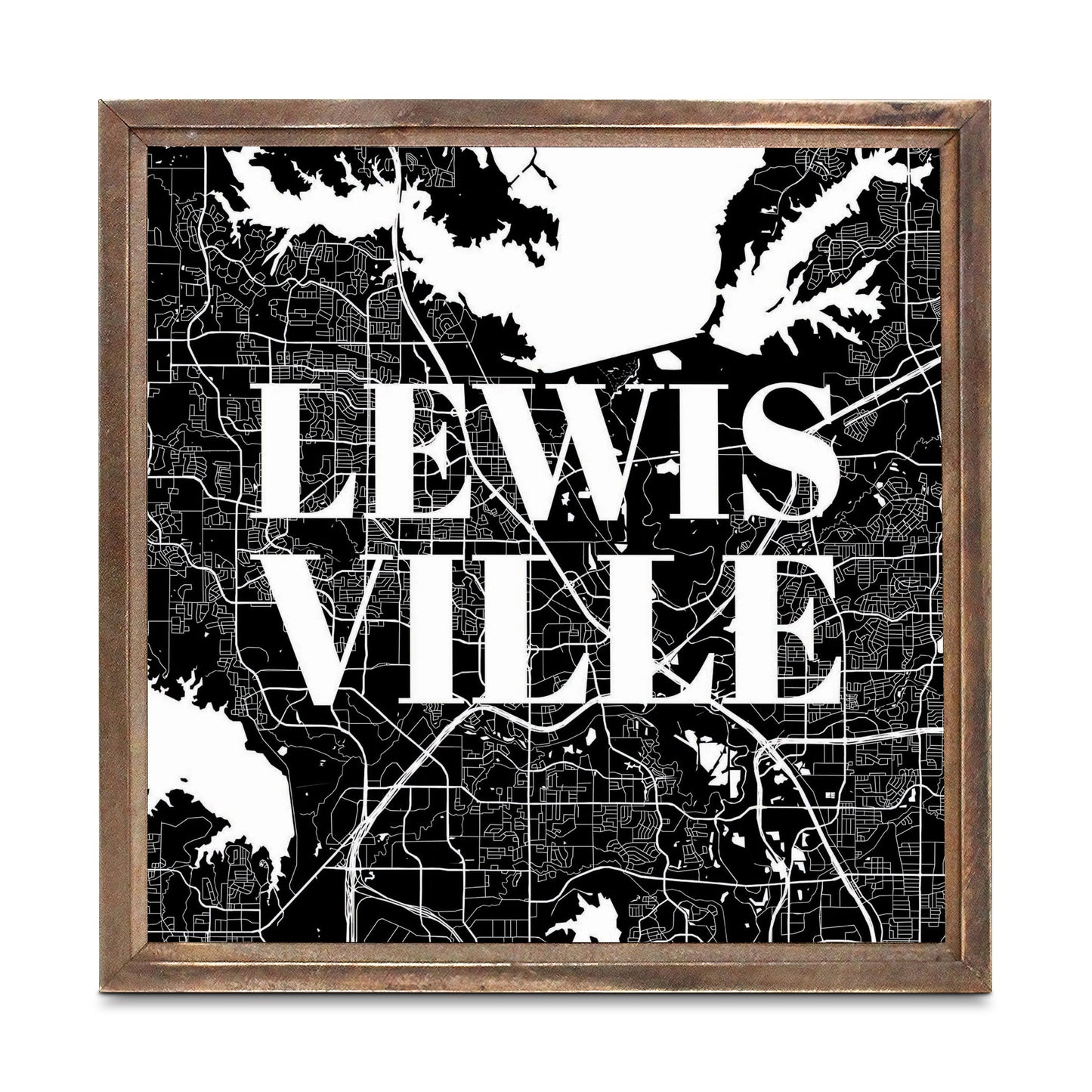 Minimalistic B&W Texas Lewisville Map | Wood Sign | Eaches | Min 1