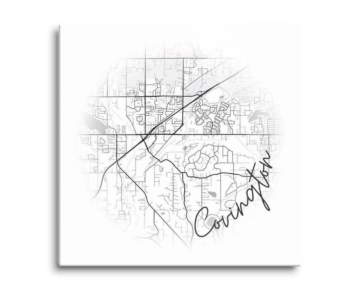 Minimalistic B&W Washington Covington Circle Map | Hi-Def Glass Art | Eaches | Min 2