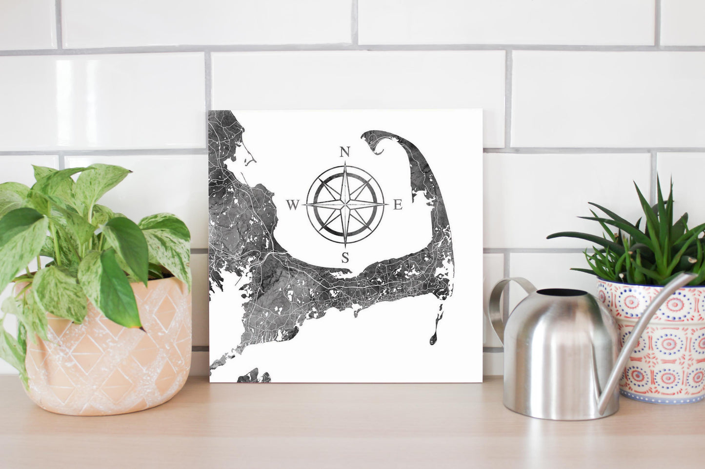 Minimalistic B&W Cape Cod Map With Compass | Wood Sign | Eaches | Min 2