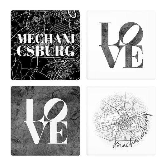 Minimalistic B&W Pennsylvania Mechanicsburg Maps Love | Absorbent Coasters | Set of 4 | Min 2