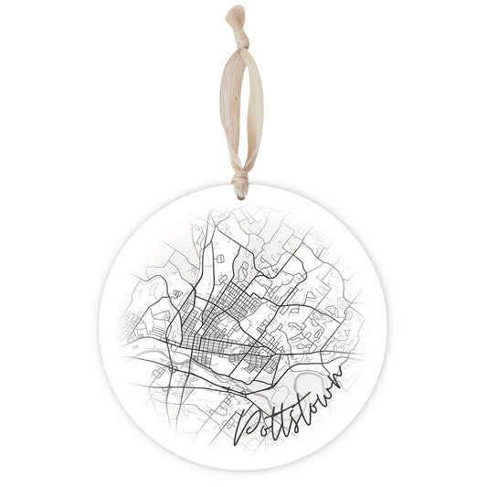 Minimalistic B&W Pennsylvania Pottstown Circle Map | Wood Ornament | Eaches | Min 1