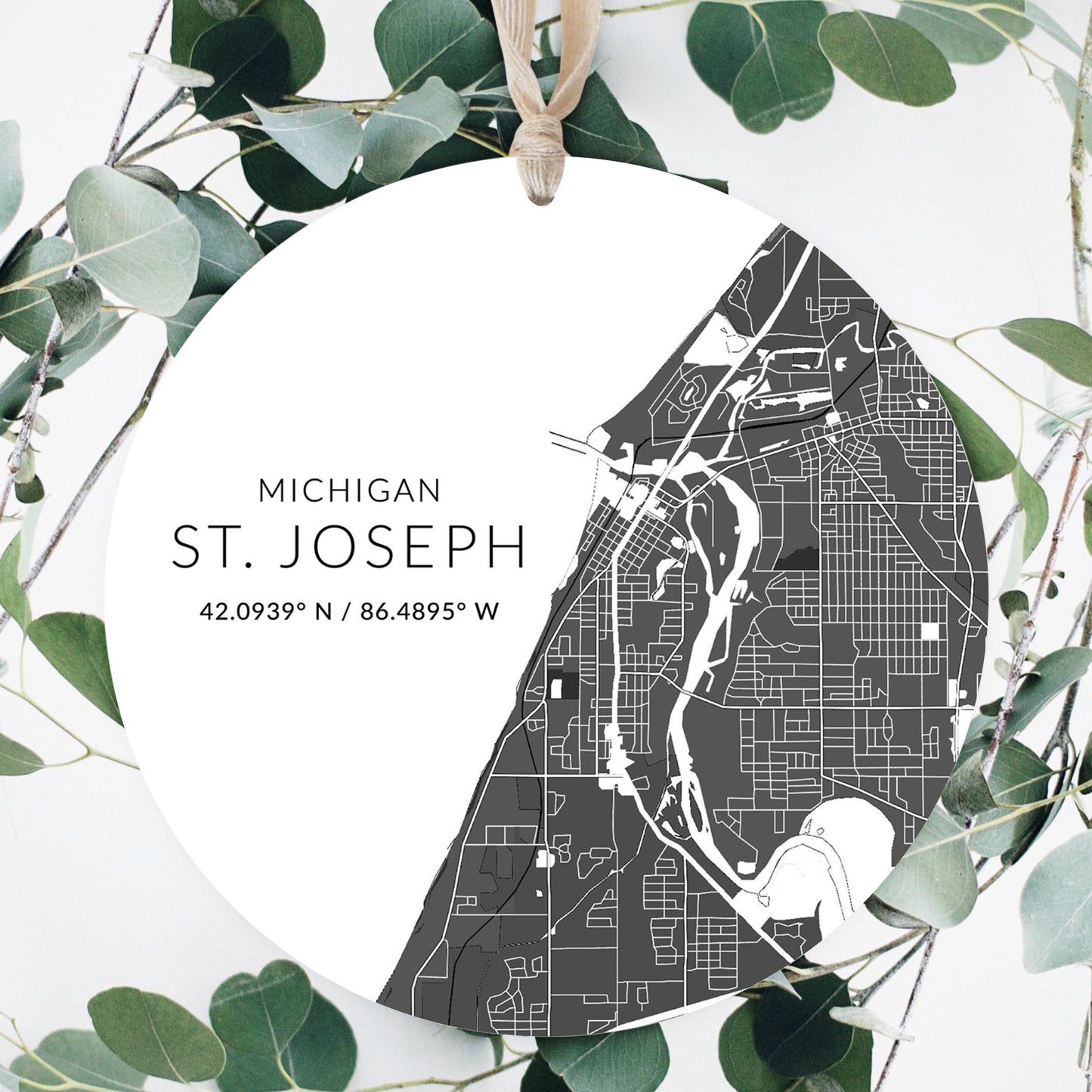 St Joseph Black And White Map | Wood Ornament | Eaches | Min 1