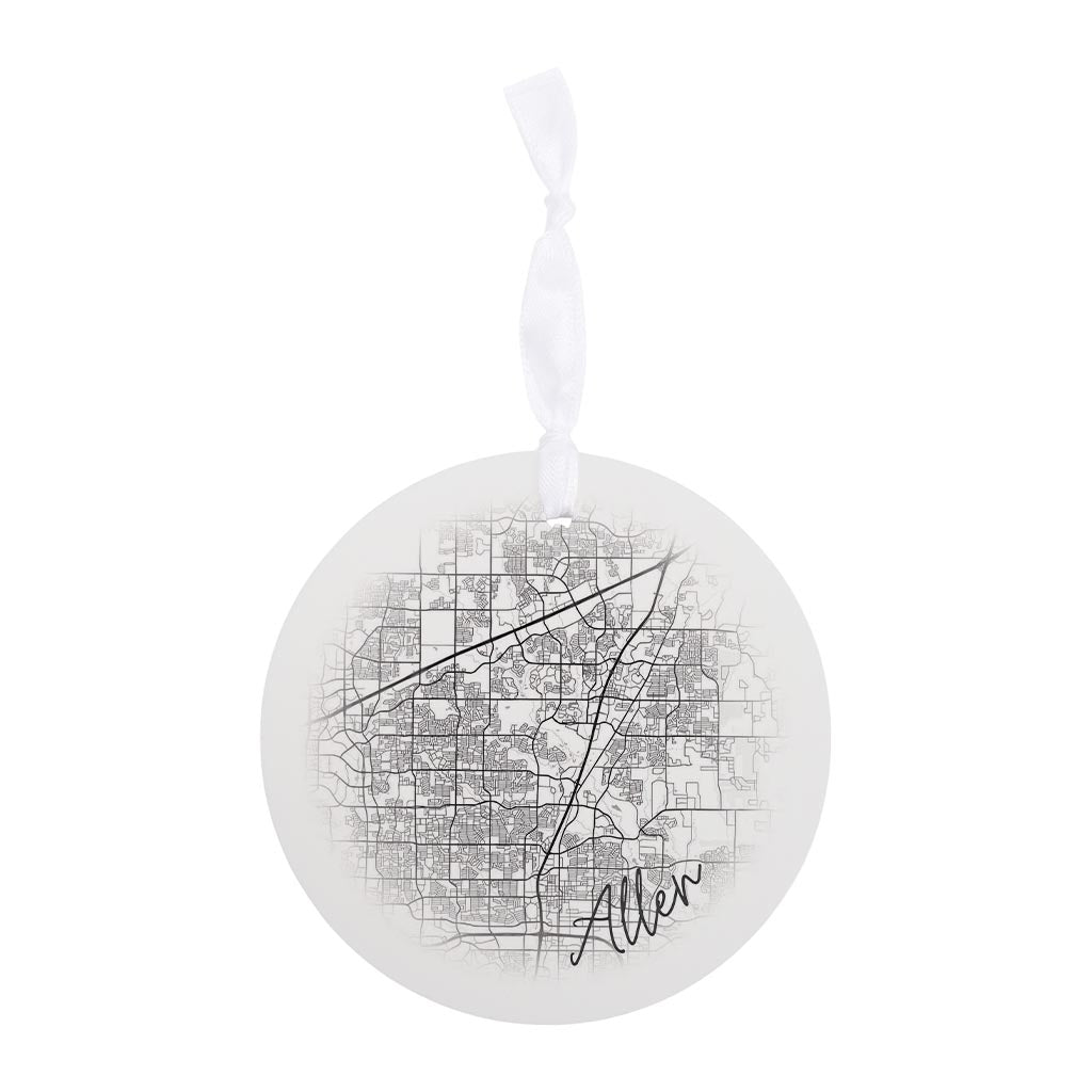 Minimalistic B&W Texas Allen Circle Map | Wood Ornament | Eaches | Min 6