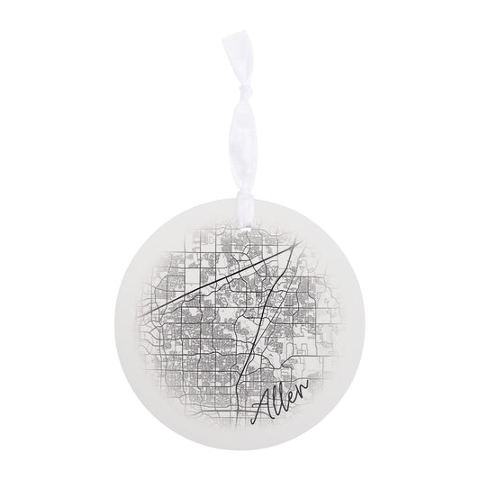 Minimalistic B&W Texas Allen Circle Map | Wood Ornament | Eaches | Min 6