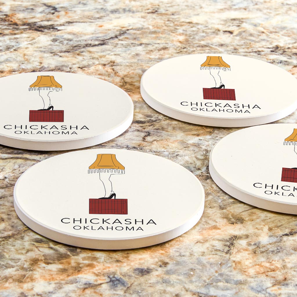 Modern Minimalist Oklahoma Colorful Chickasha Leg Lamp | Absorbent Coasters | Set of 4 | Min 2