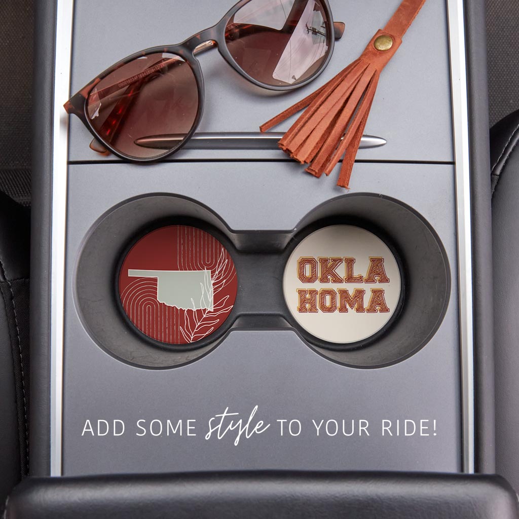 Modern Minimalist Oklahoma Set | Absorbent Car Coasters | Set of 2 | Min 4