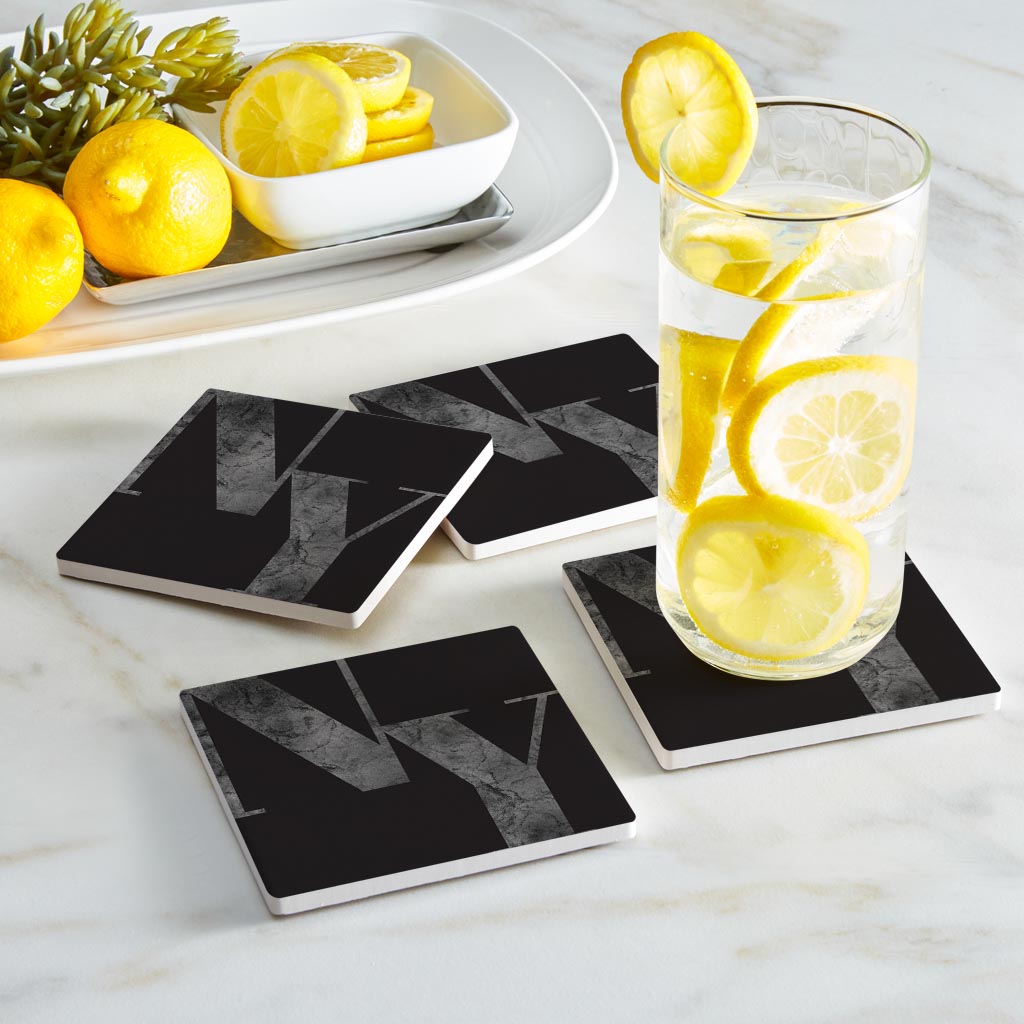 Minimalistic B&W New York Black Initials | Absorbent Coasters | Set of 4 | Min 2