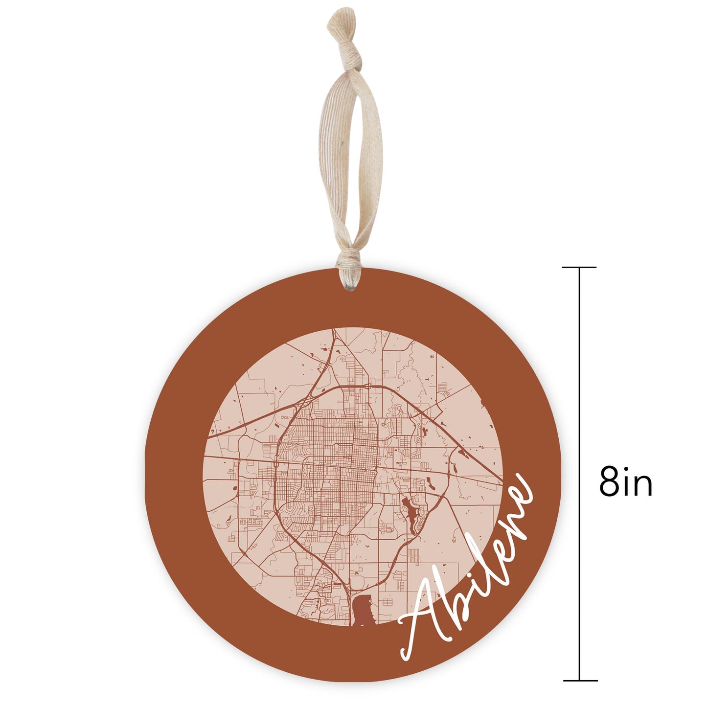 Modern Minimalist Texas Abilene Circle Map | Wood Ornament | Eaches | Min 1