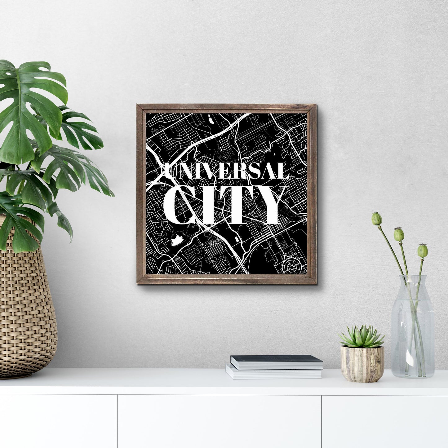 Minimalistic B&W Texas Universal City Map | Wood Sign | Eaches | Min 1