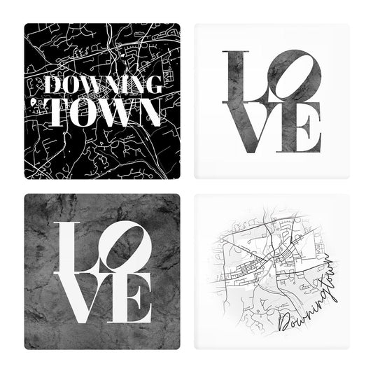 Minimalistic B&W Pennsylvania Downingtown Maps Love| Absorbent Coasters | Set of 4 | Min 2