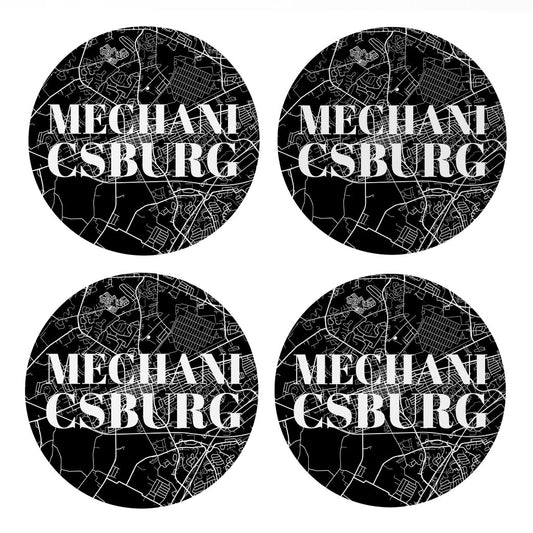 Minimalistic B&W Pennsylvania Mechanicsburg Map | Absorbent Coasters | Set of 4 | Min 2