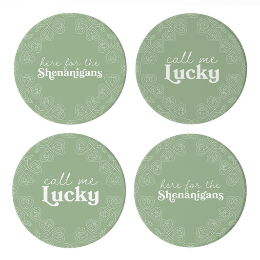 Sage Green Shamrock Funny Sayings| Absorbent Coasters | Set of 4 | Min 2