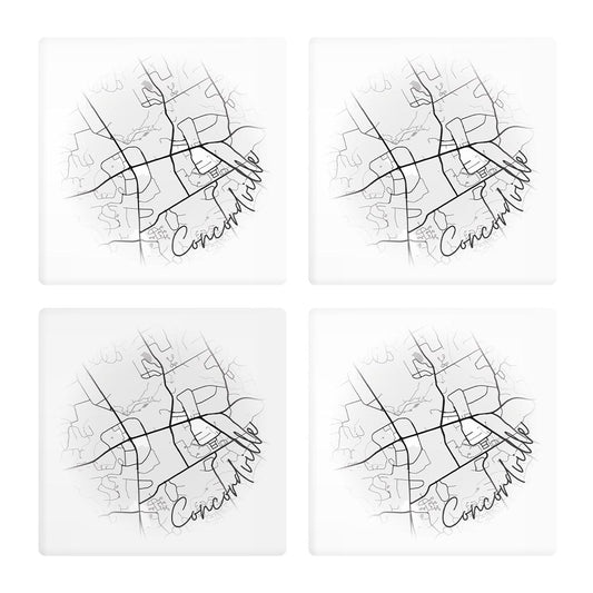 Minimalistic B&W Pennsylvania Concordville Circle Map | Absorbent Coasters | Set of 4 | Min 2