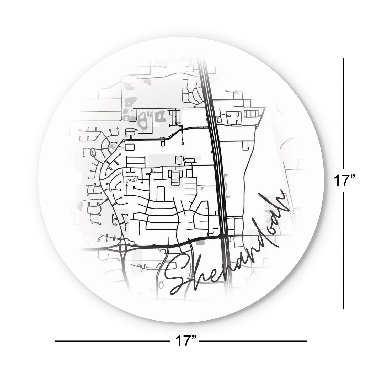 Minimalistic B&W Texas Shenandoah Circle Map | Wood Sign | Eaches | Min 1