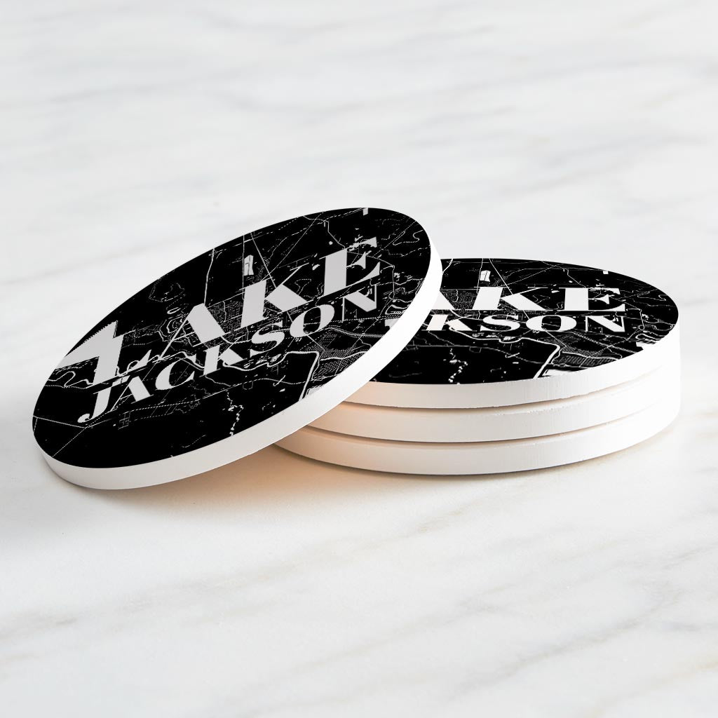 Minimalistic B&W Texas Lake Jackson Map | Absorbent Coasters | Set of 4 | Min 2