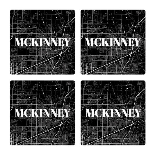 Minimalistic B&W Texas Mckinney Map | Absorbent Coasters | Set of 4 | Min 2