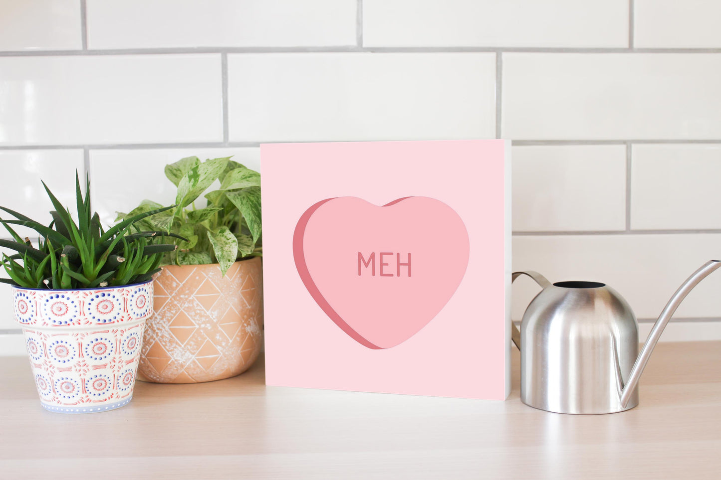 Funny Message Hearts Meh | Wood Block | Eaches | Min 2