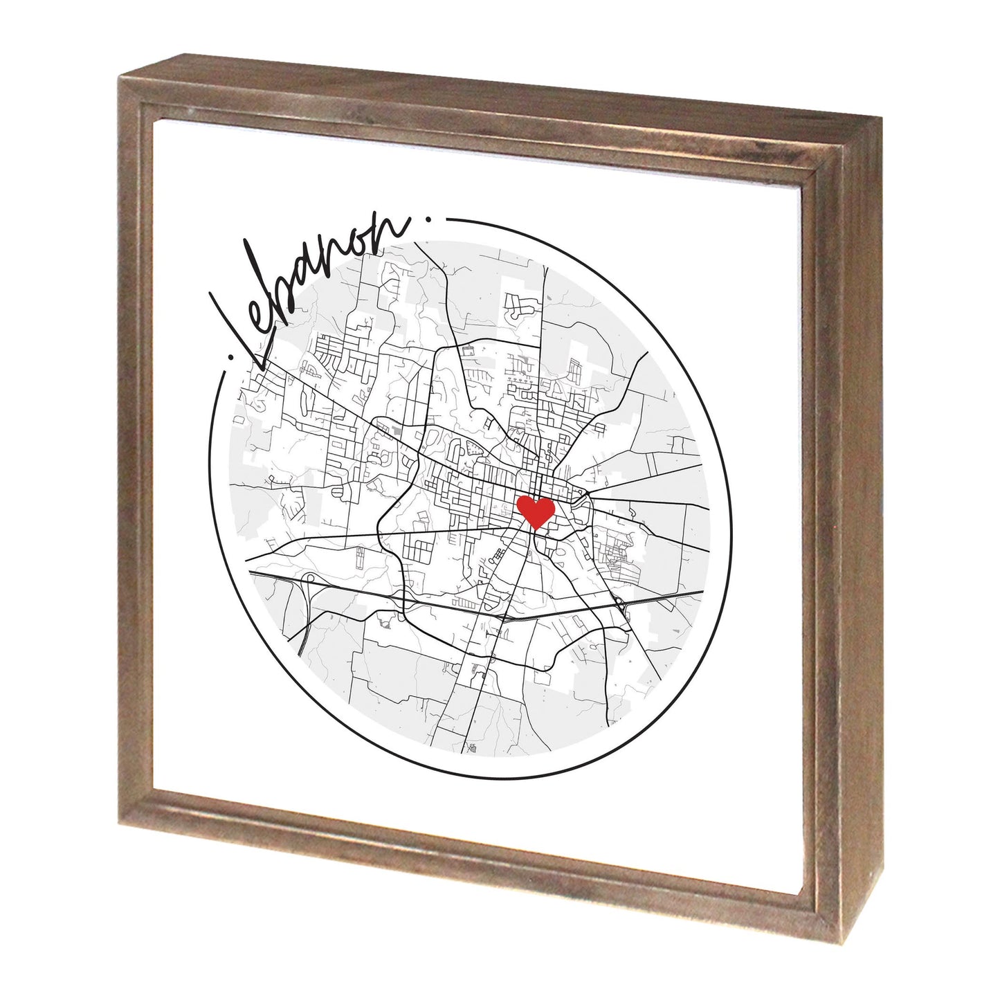 Minimalist B&W Tennessee Lebanon Circle Map Heart | Wood Sign | Eaches | Min 1